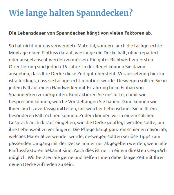 Spanndecke Lebensdauer in  Deutschland 