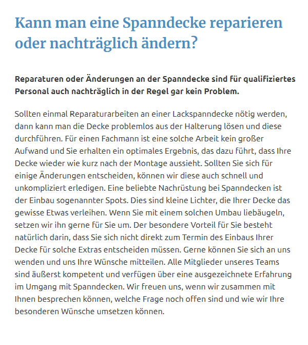 Spanndecke Reparatur aus 88696 Owingen 